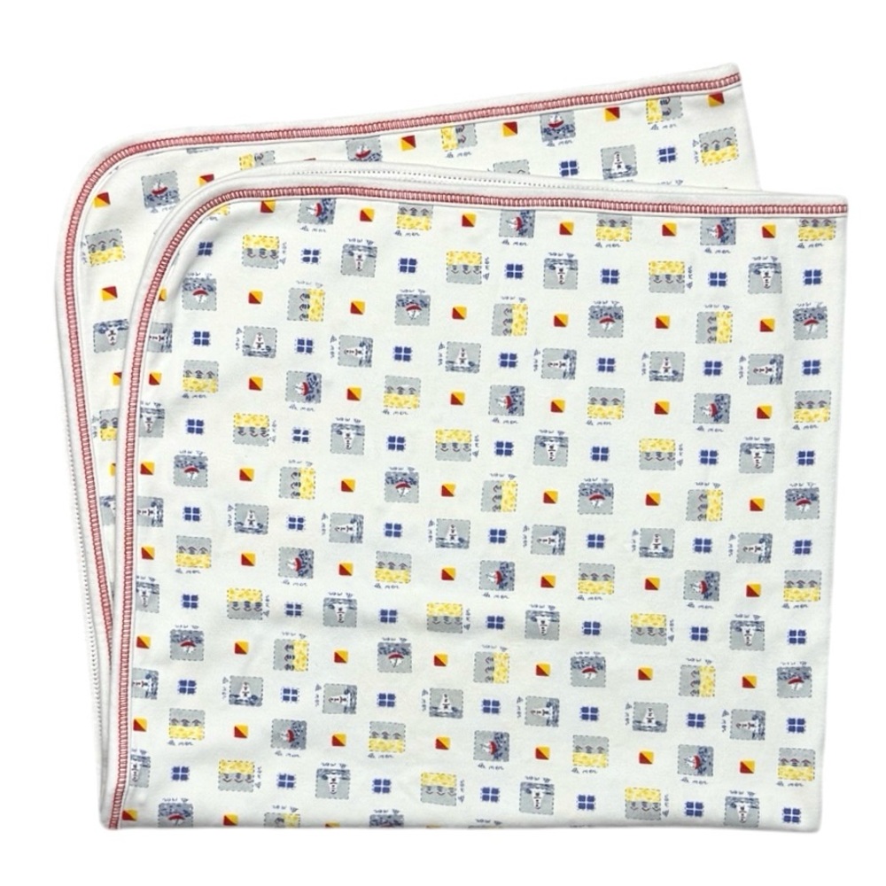 Kissy Kissy Pima Cotton Nautical Baby Blanket White 24x25”